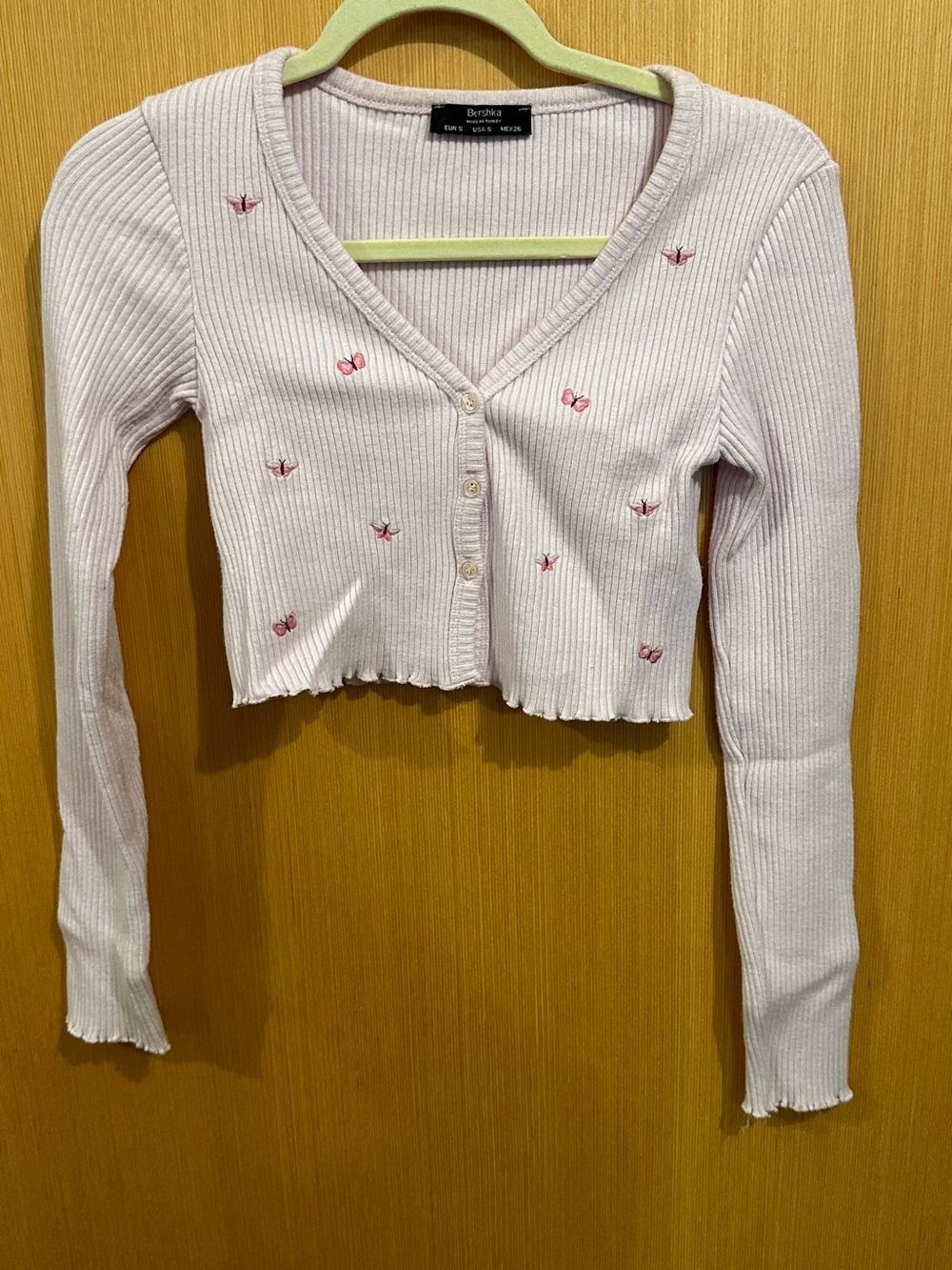 BERSHKA Cropped Cardigan with Butterfly Embroidery | Size S